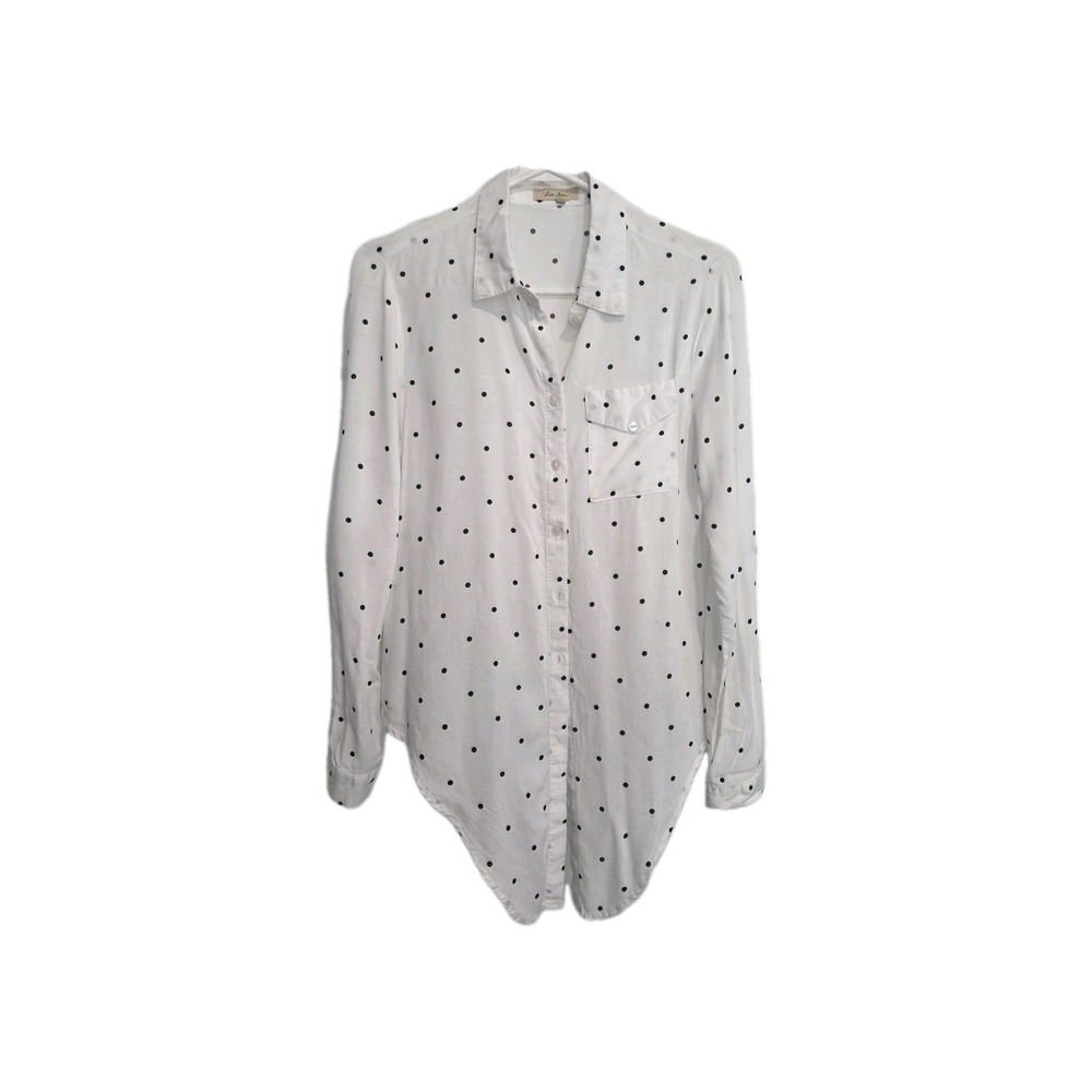 Love Notes Women White‎ Polka Dot Button Down Tie Bottom Summer Long Sleeve Sz S